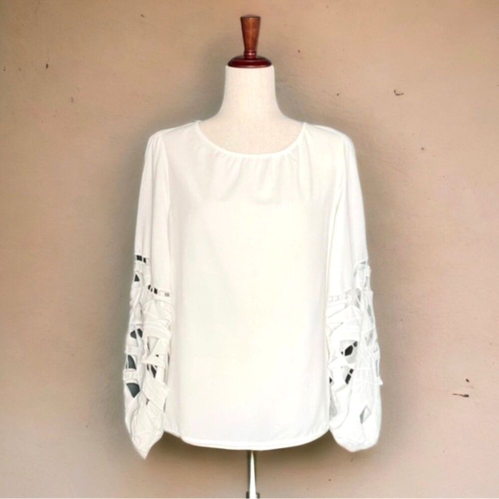 NWT Joie Top Long Sleeve Broderie Lace Blouse Ivory Crepe Women’s Size Small NEW - Picture 2 of 16